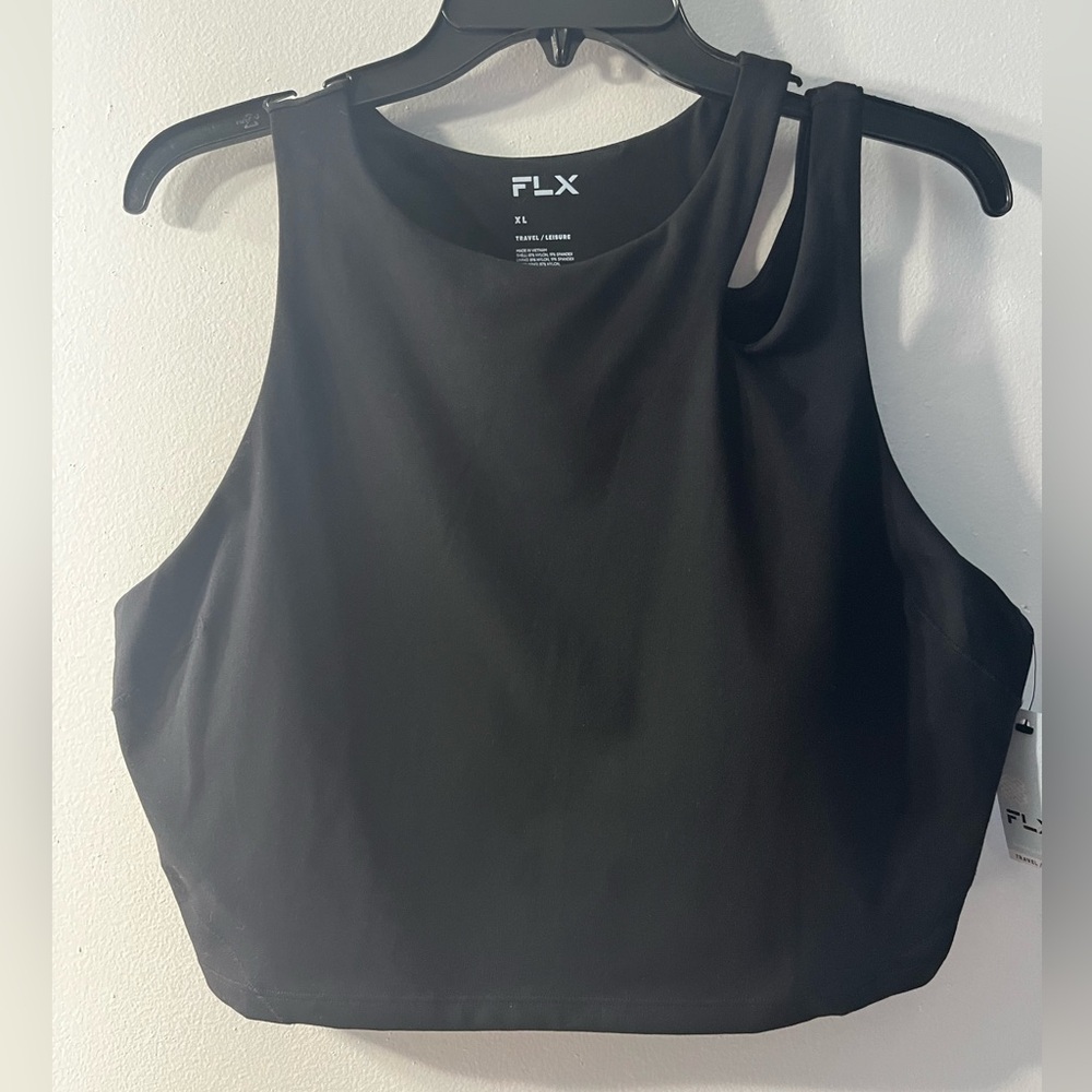 FLX Women's Black Crop Top - built in bra with removeable cups